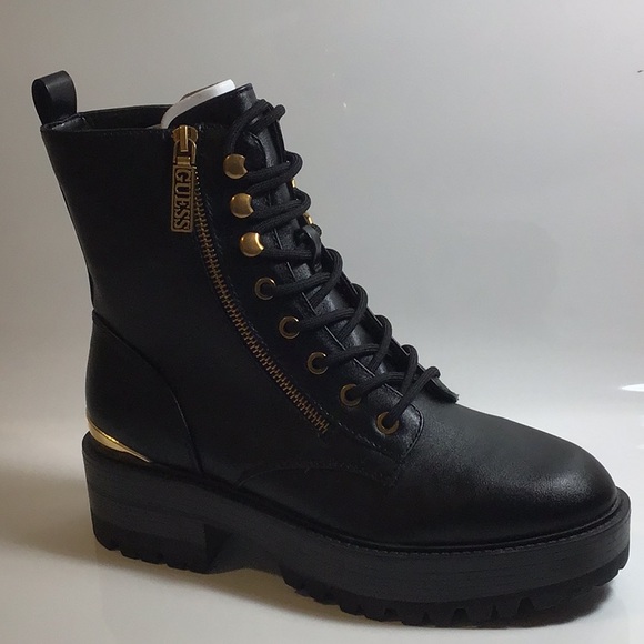 Guess Women’s Fearne Lug Sole Lace up Bootie Black Size 8-1/2 - Picture 2 of 7